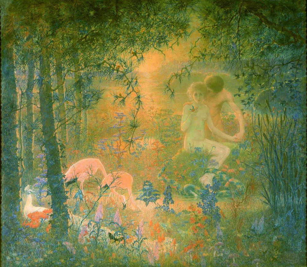 Lucien Lévy-Dhurmer,Adam and Eve in the garden of Eden, 1899