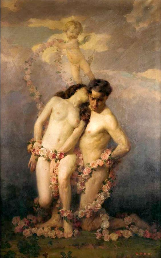 Oreste Pizio, Venus and Adonis crowned by Love, 1910