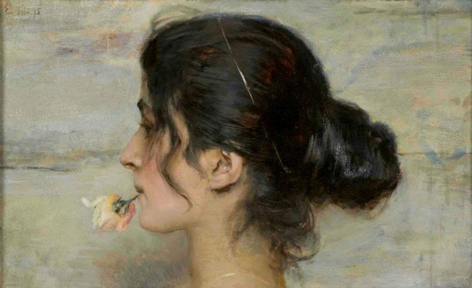 Ettore Tito, With a rose in her lips, 1895